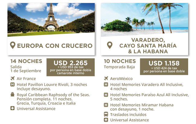promocion 14 dias europa con crucero. Promocion 10 noches en Varadero, Cayo Santa Maria y La habana