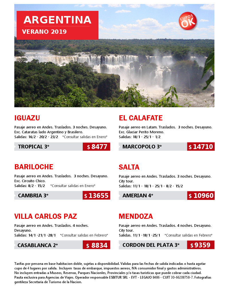 ARGENTINA JET * VERANO 2019 * CUPOS OK